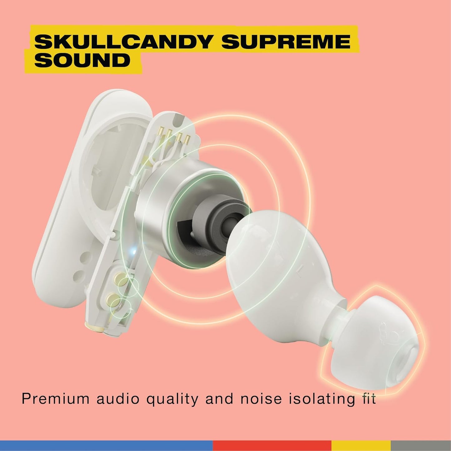 (Brand New) Skullcandy Smokin’ Buds Wireless Earbuds, Bluetooth Headphones, - Bone Orange Glow