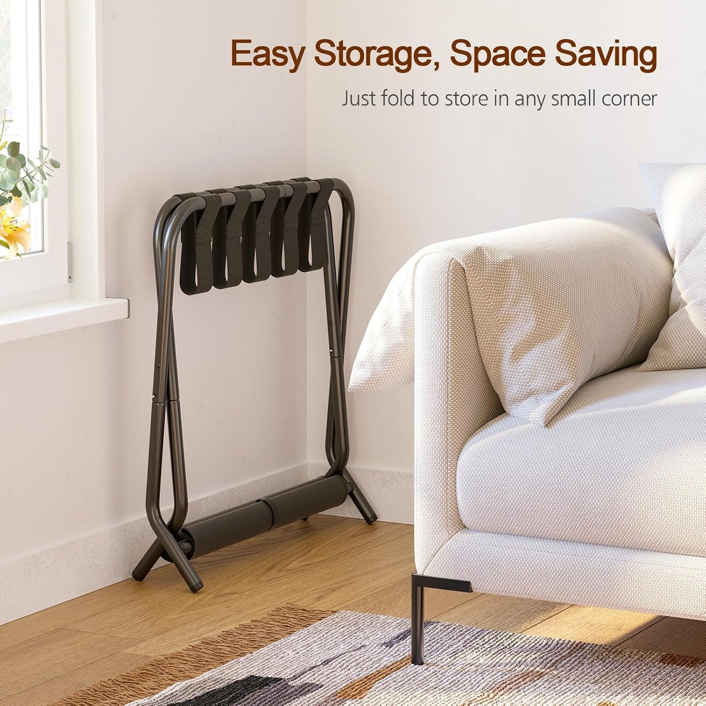 (New Open Box) AMHANCIBLE Luggage Rack, Set of 2, Foldable Suitcase Stands for Guest Room, Metal Luggage Holder with Storage Shelf for Bedroom, Hotel, Easy Assemble, Black HLR02BK