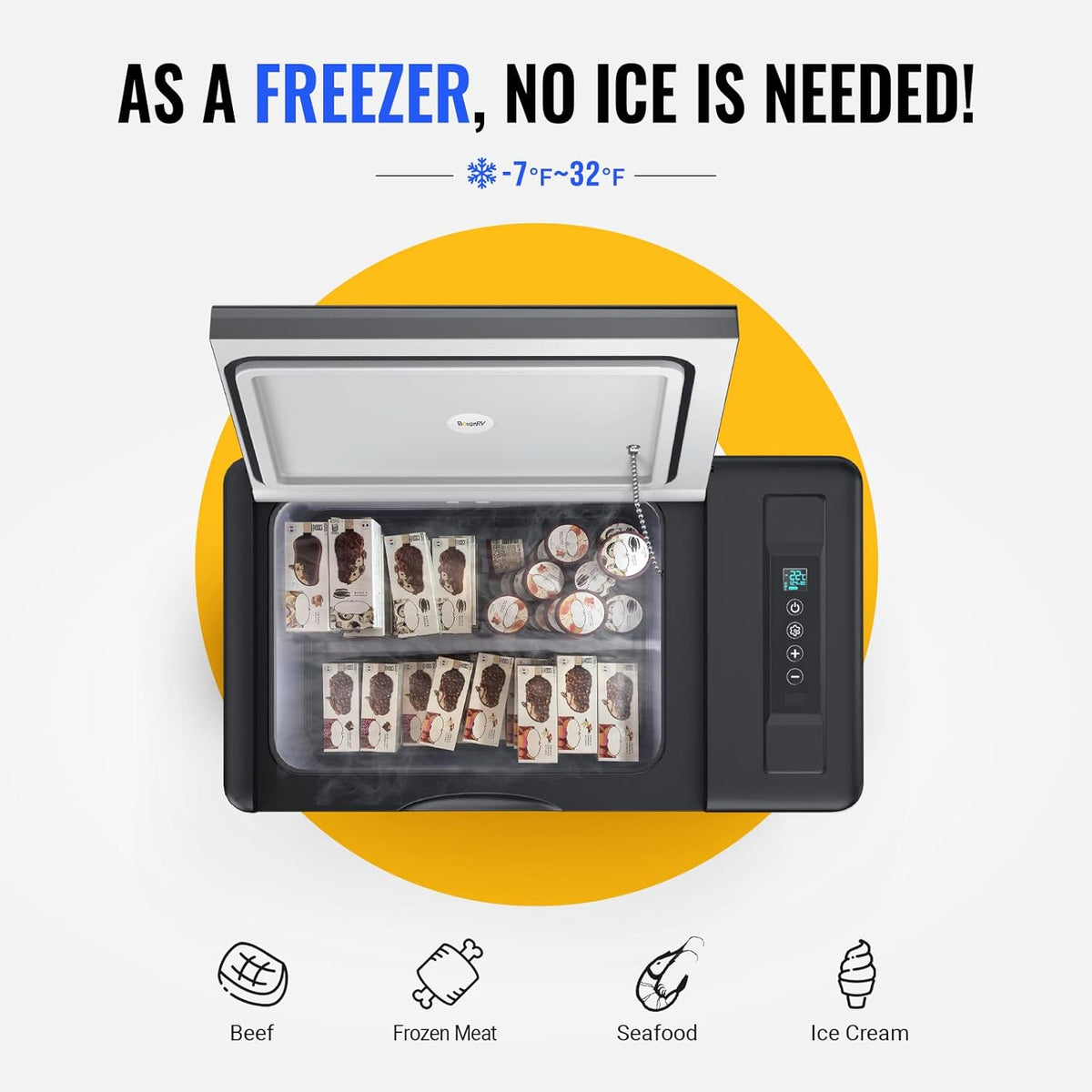 (New Open Box) BougeRV Portable Freezer, CR28, 30 Quart, -8℉~50℉, 12V Car Fridge, Black