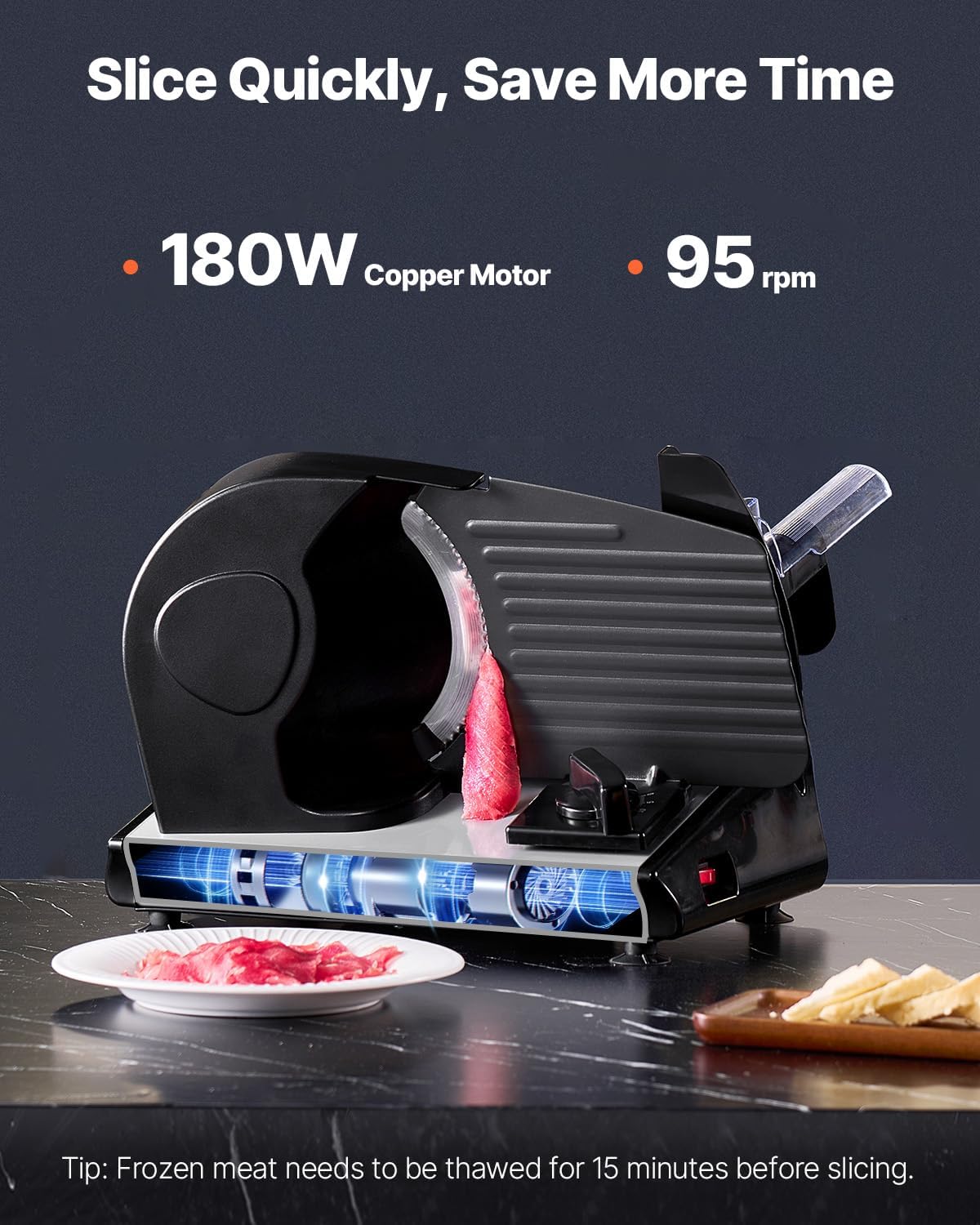 (New Open Box) VEVOR 7.5" Electric Meat Slicer | 180W • Adjustable 0–0.6" • Dual SUS420 Blades