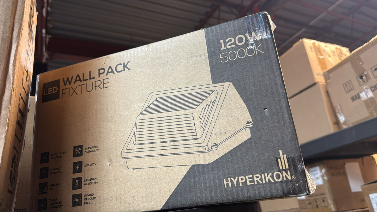 (New Open Box) Hyperikon 120W LED Outdoor Wall Pack – Integrated LED | 5000K Daylight | Energy Efficient