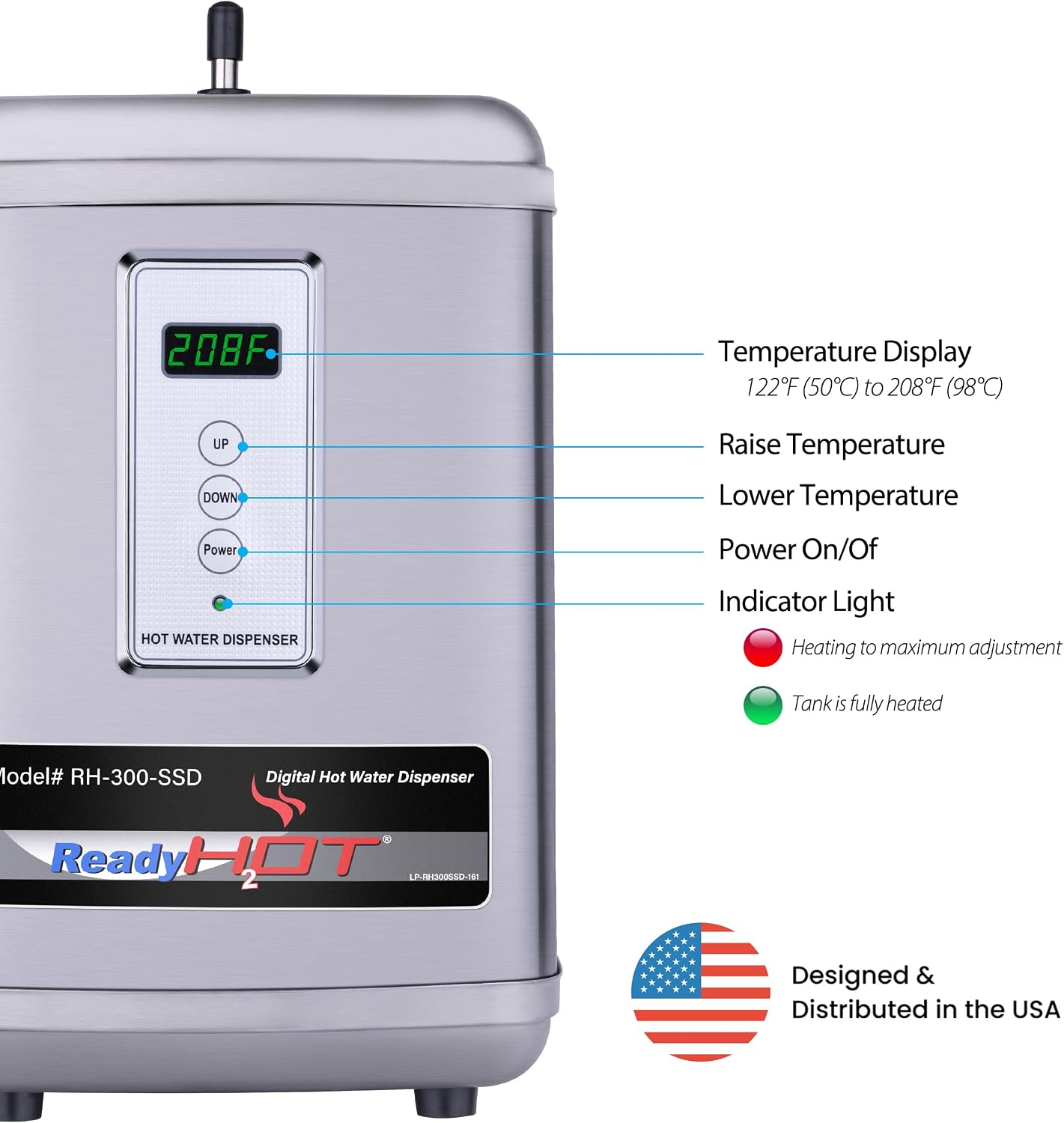 (New Open Box) Ready Hot  Instant Hot Water Dispenser | 2.5 Quart • Digital Display • Polished Chrome