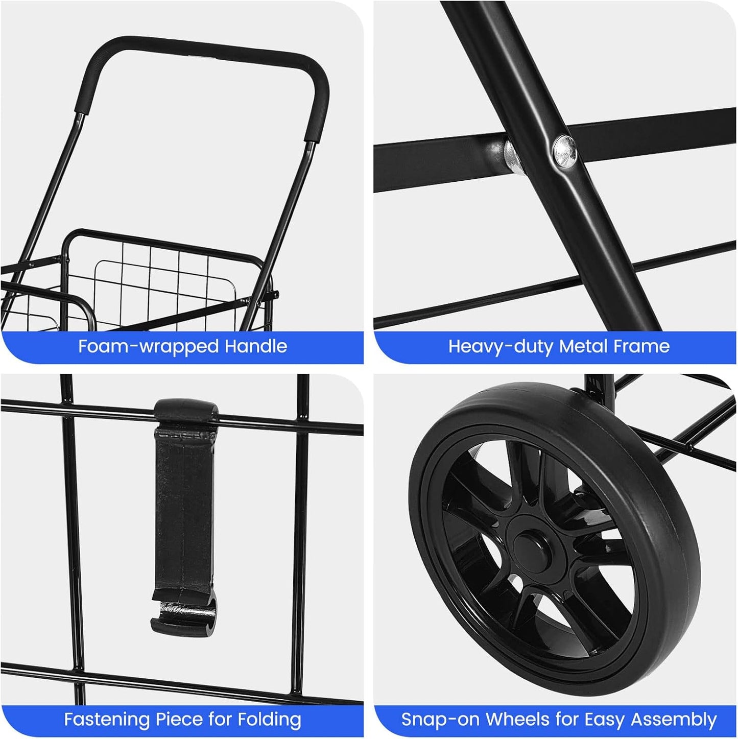 (New Open Box)  Heavy-Duty Folding Shopping Cart | 22 Gal Metal Basket • Large Wheels • Utility Rolling Cart