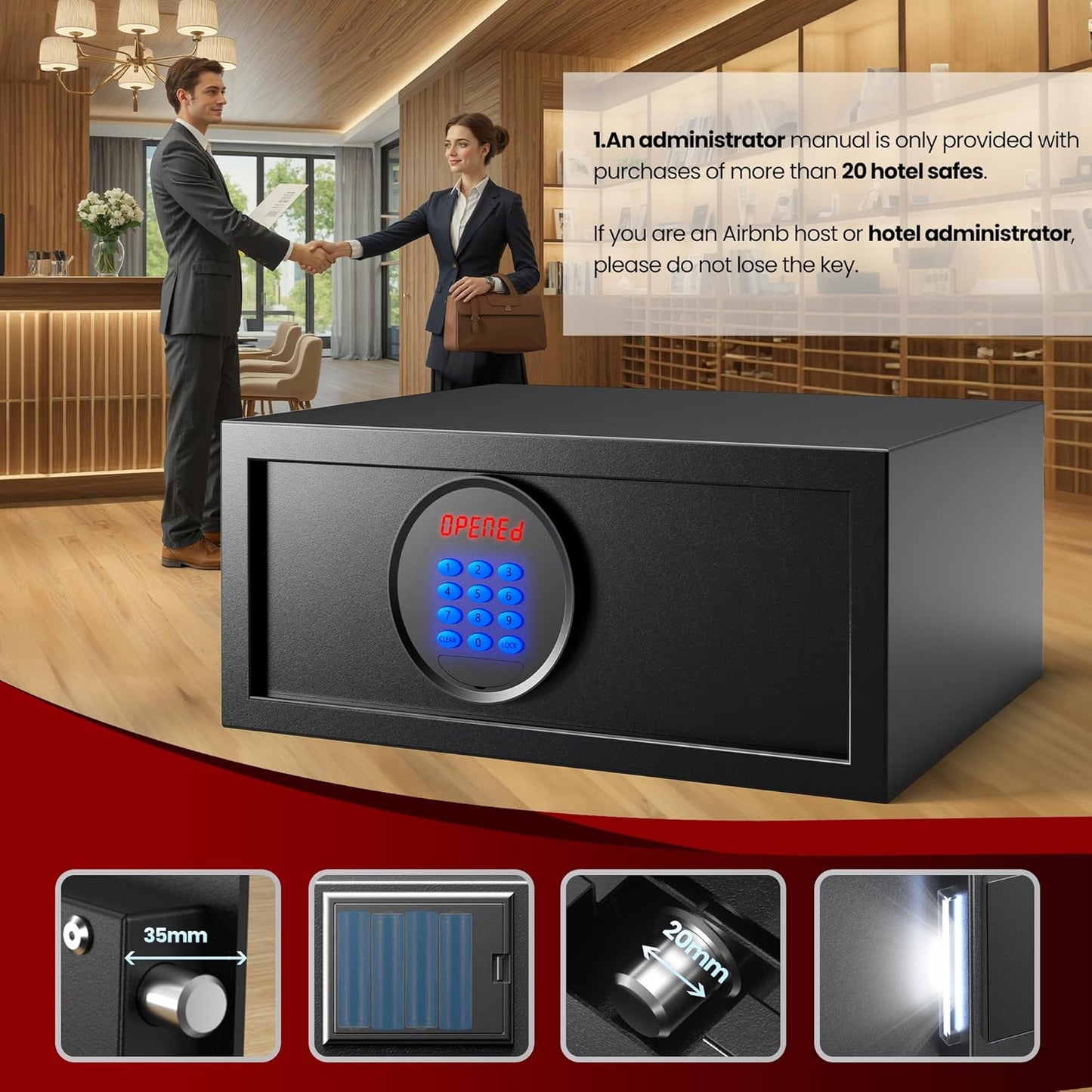 (New Open Box) KornerBatl Hotel Safe Box with Administrator's Password (14.57"D x 16.93"W x 7.09"H - 24.69 lb)