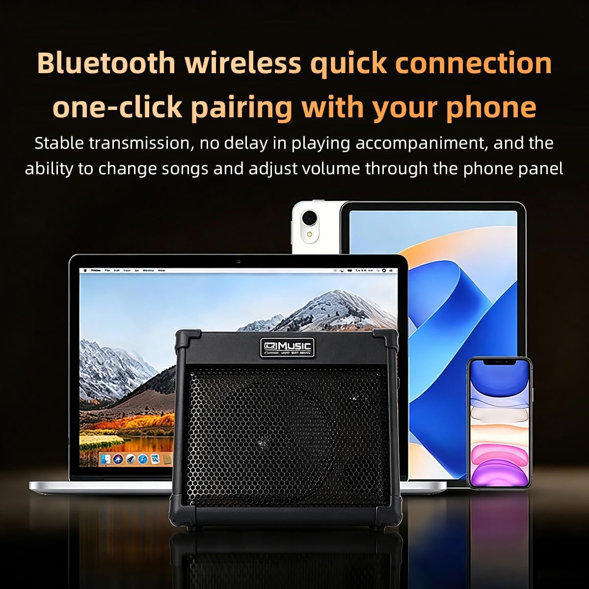 (New Open Box)  Coolmusic Portable Acoustic Guitar Amplifier – 40W | Battery-Powered with Bluetooth