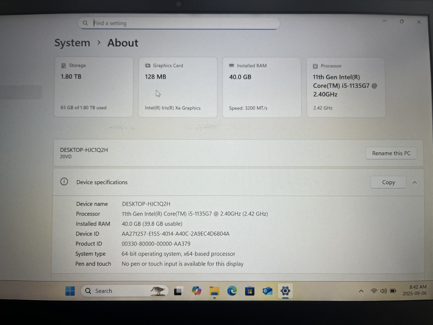 (Good) Lenovo ThinkBook 14 G2 ITL - i5-1135G7, 2TB SSD 40GB RAM small mark on screen