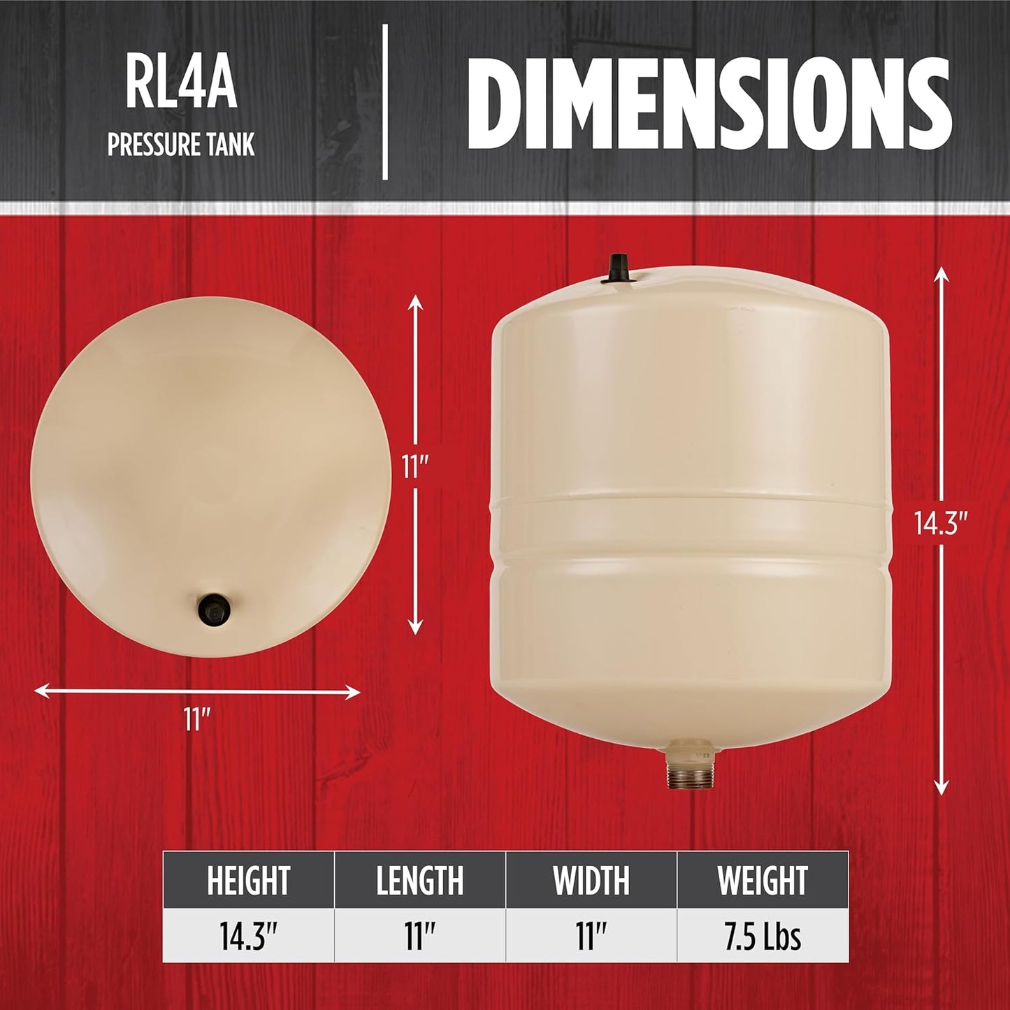 (Excellent) Red Lion RL4A - 4.5gal Inline Pre-Charged Pressure Tank for Well Pumps, 3/4 Inch MNPT System