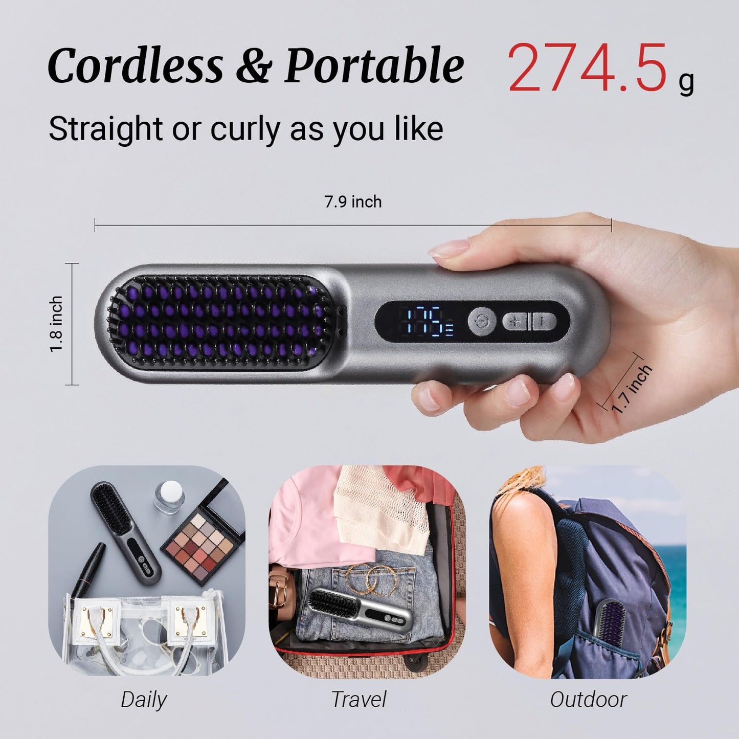 (Excellent) LOWRA ROUGE Cordless 2 in 1 Hair Straightener Brush,
