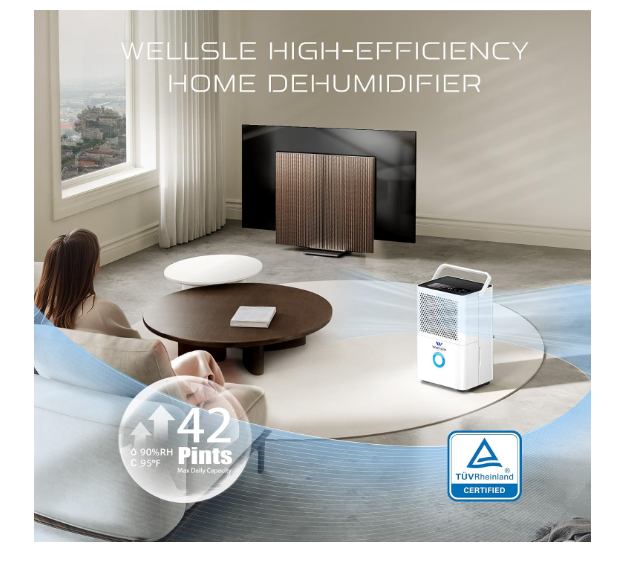 (New Open Box) Wellsle 40 Pint Dehumidifier for Basement & Home, Covers 2500 Sq.Ft, with Drain Hose & Auto Humidity Control, Quiet for Bedroom, Bathroom, Garage