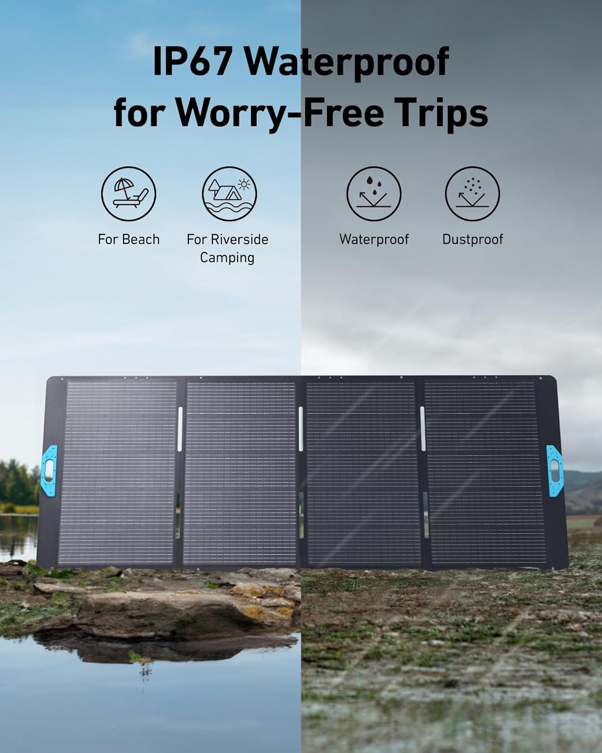 (New Open Box) Anker SOLIX Solar Panel PS400, 400W Foldable Portable Solar Charger with Adjustable Kickstand, IP67 Waterproof, Smart Sunlight Alignment, for Camping, RVs, and Blackouts