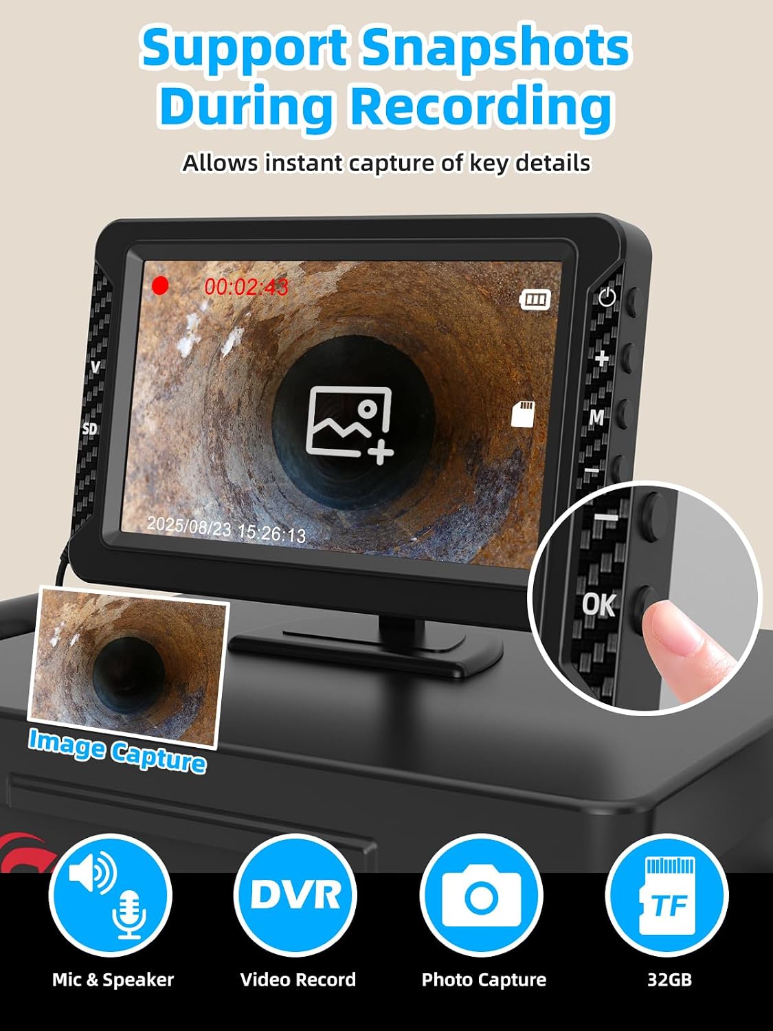 (New Open Box) Sanyipace S5517DC Drain Camera | 5" IPS 1080P HD DVR • 100FT • 16GB