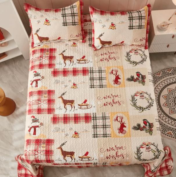 (New) Marcielo Christmas Quilt Set | Snowflakes • Deer • Snowman Bedding