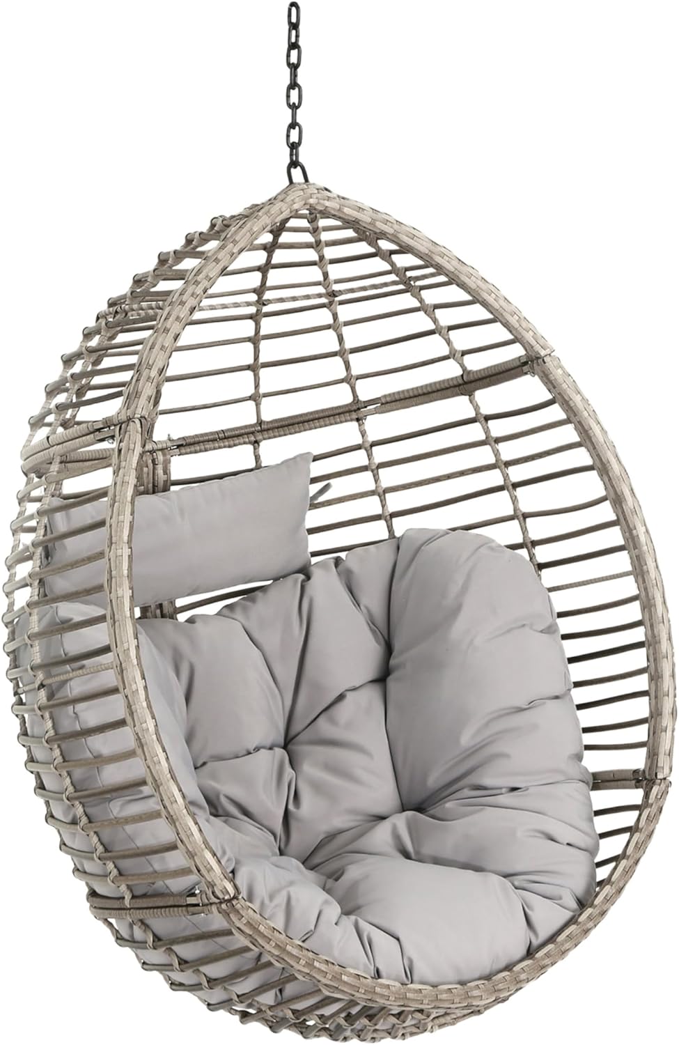 (New Open Box) Jaya Outdoor Hanging Chair, Basket Shape, Gray Rattan, Steel, 47 Inch