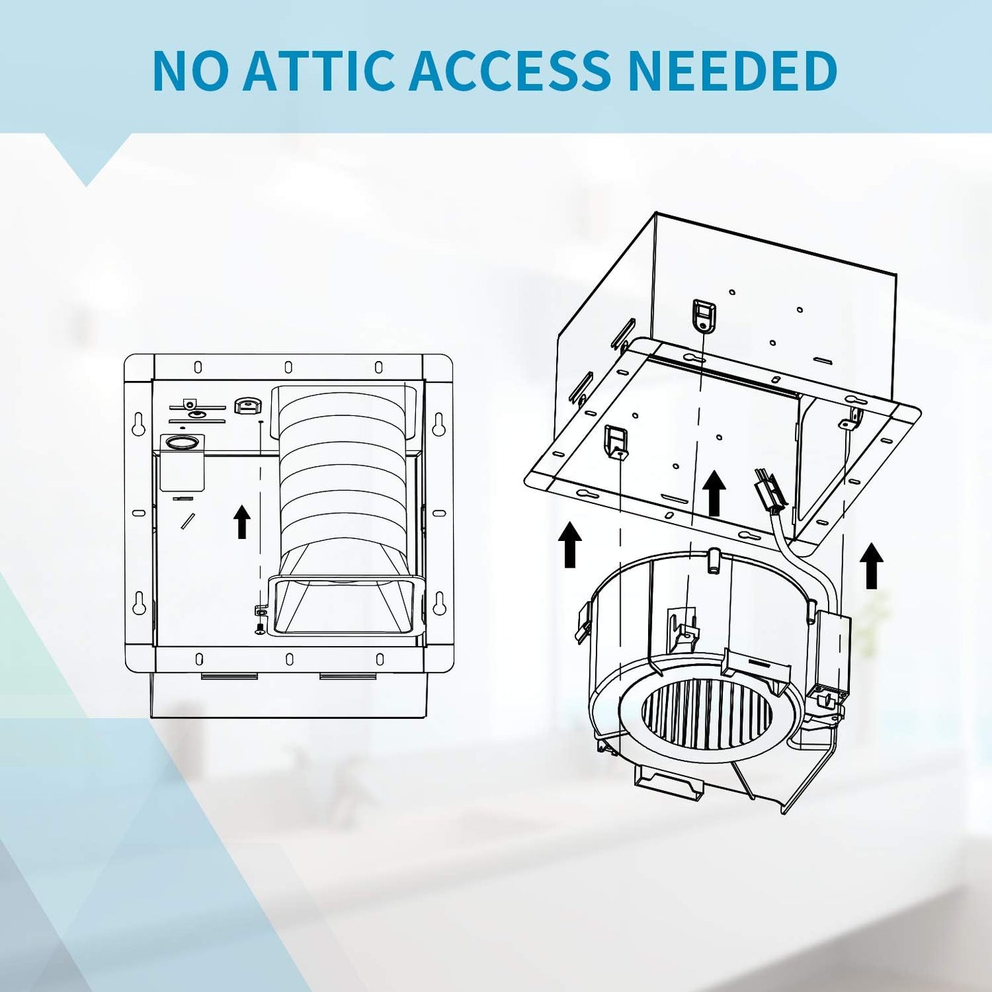 (New Open Box) Tech Drive Bathroom Fan with Light 110 CFM, 1.2Sone No Attic access Needed Installation,Very Quiet Bath Ventilation and Exhaust Fan with LED Light 4000K 800LM, 4inch Duct,White Plastic Grille