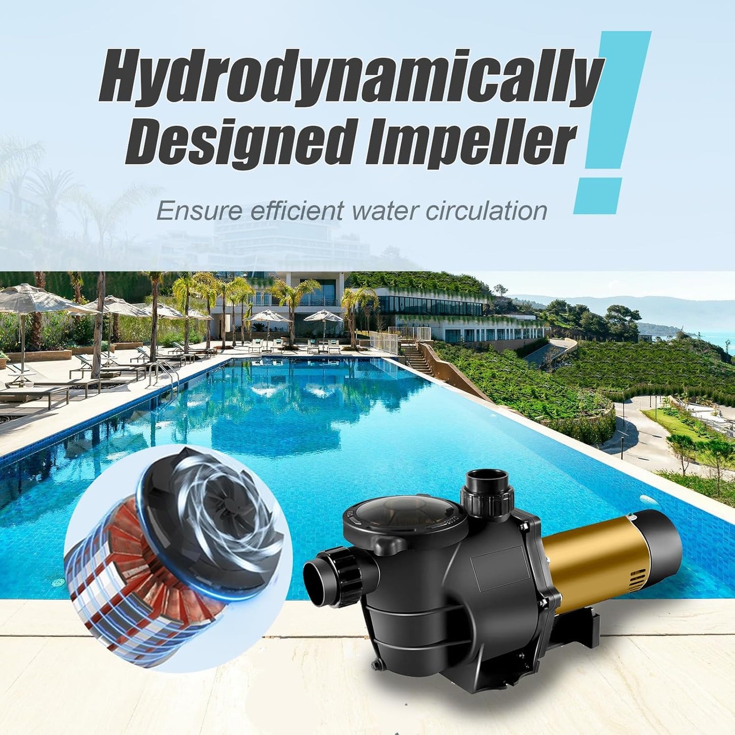 (New Open Box) Zipool 2HP Two Speed in/Above Ground Swimming Pool Pump, Original 2.0 inch Port Size, Comes with 1.5" and 2.0" Pipe Fittings, 6480GPH Qmax, 66FT Hmax, Thermal Protected Long Lifetime Pool Motor