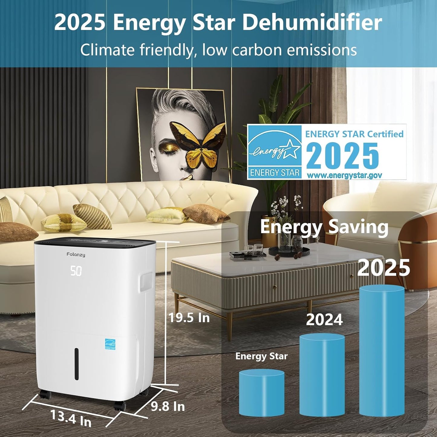 (New Open Box) Smart Dehumidifier,Folanzy 120 Pints Energy Star Dehumidifier for Basement Bedroom