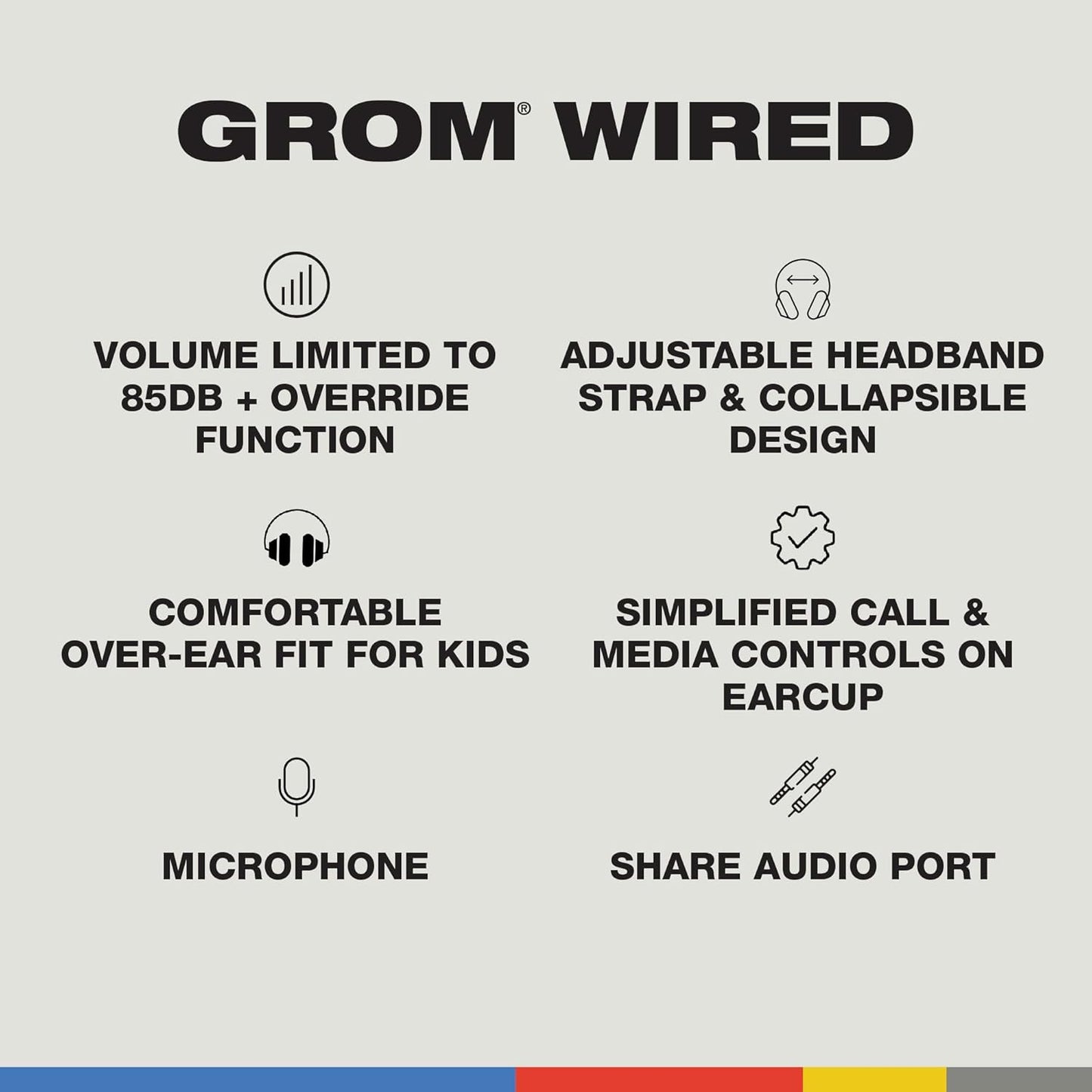 (Brand New) Skullcandy Grom Wired Headphones, Volume-Limiting Audio, Comfortable Over-Ear Fit