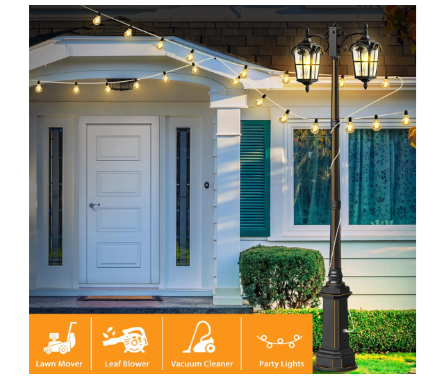 (New Open Box)  Slypadan Black Outdoor Lamp Post Light with GFCI Outlet | Dusk to Dawn