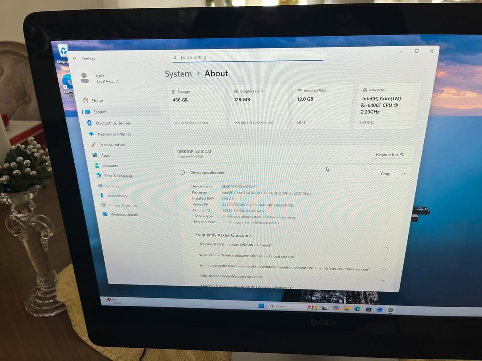 (Good) Dell Inspiron 24" 5459 AIO Touchscreen Desktop i5-6400T/12GB RAM/500GB SSD Win11 Office 2021