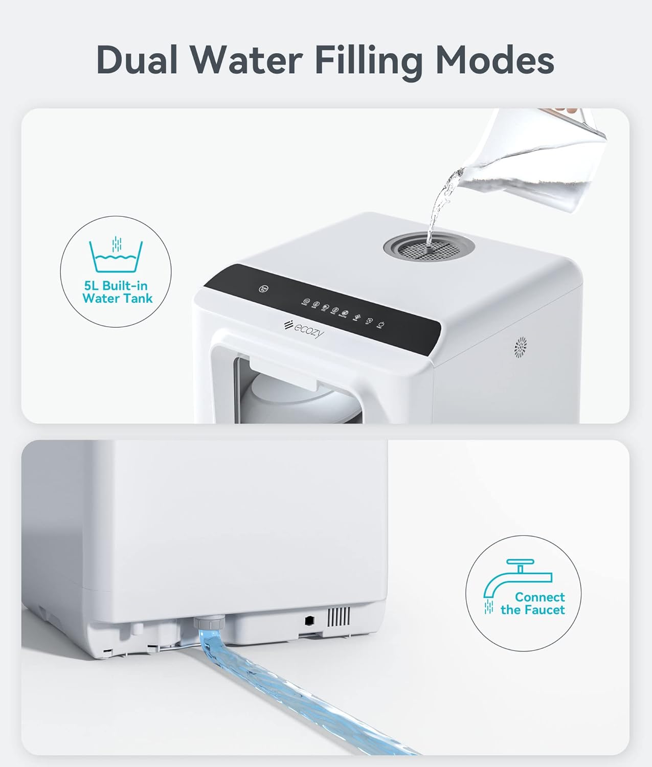 (New Open Box) ecozy Portable Dishwasher Countertop, Mini Dishwasher with a Built-in 5L Water Tank, No Hookup Needed, 6 Washing Programs