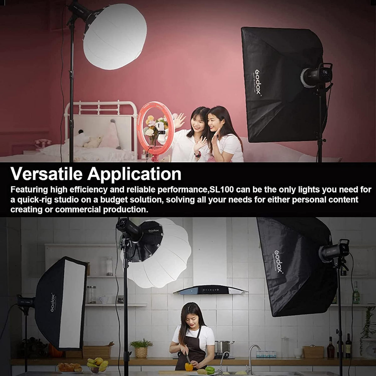 (New Open Box)GODOX SL100Bi 100W LED Video Light 2800-6500K TLCI≥97 CRI≥96,Dimmable Continuous Lighting with Bowens Mount for Video Recording Outdoor Shooting