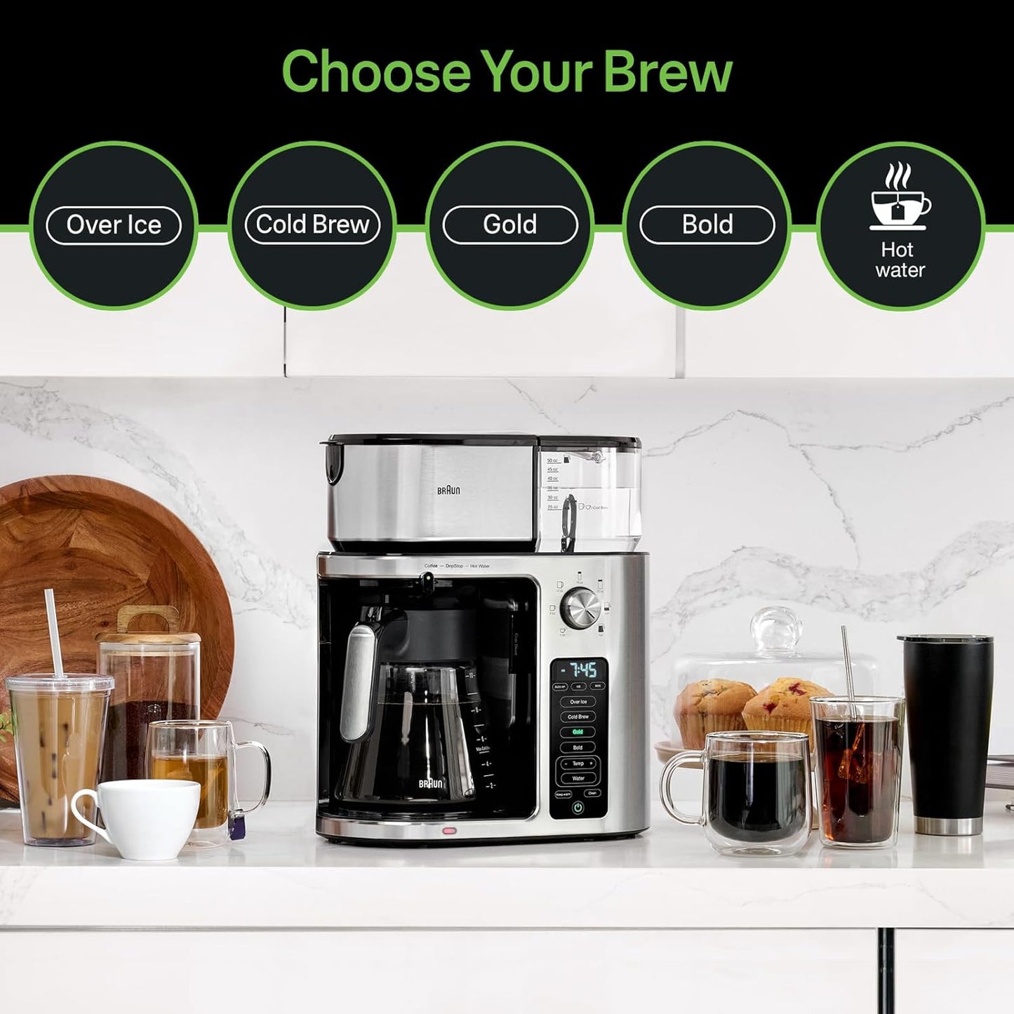 (Excellent)  Braun MultiServe Plus 10-Cup Coffee Maker | Hot & Cold Brewer • Over Ice • KF9370SI