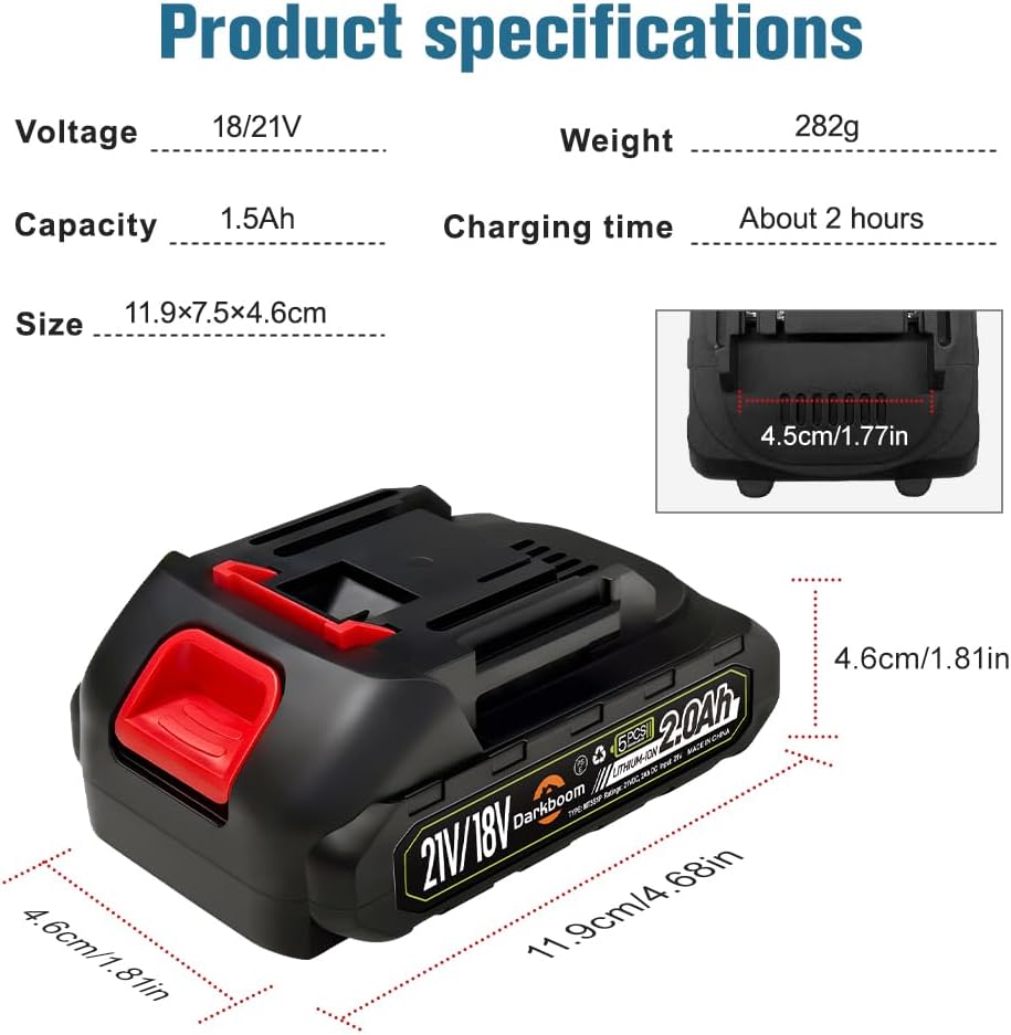 (New Open Box) 2 pcs 21V batteries, 2.0Ah 2000mAh battery for 20V 21V cordless power tools with a Battery Charger