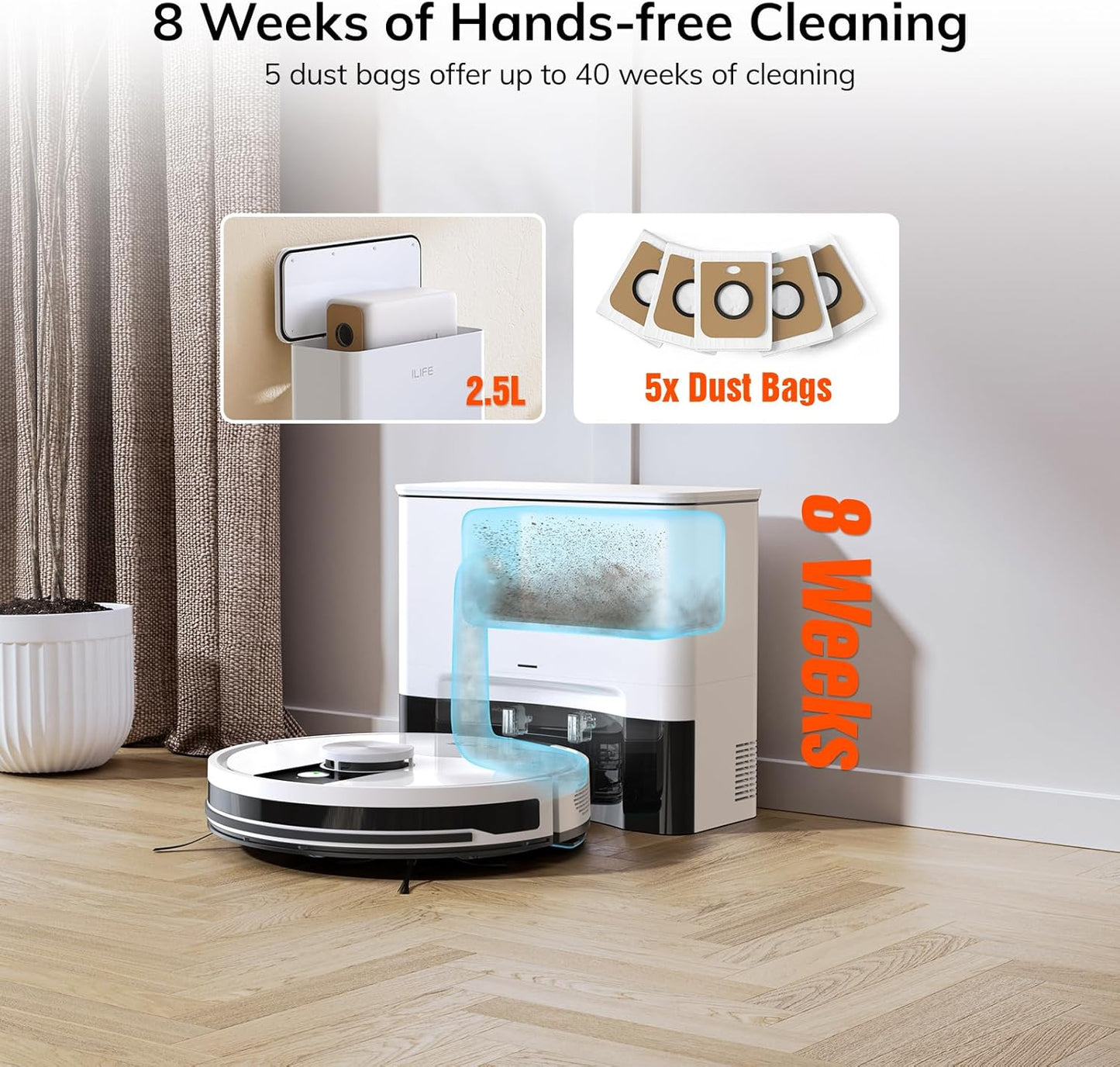 (New Open Box) ILIFE A12 Pro Robot Vacuum and Mop Combo, 60-Day Self Emptying Station, Smart LiDAR Navigation