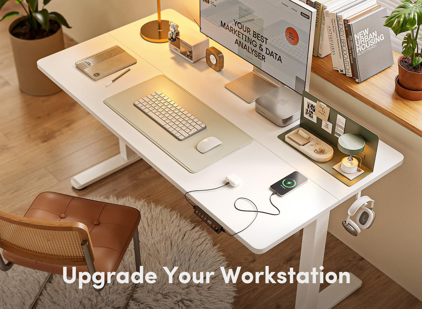 (New Open Box) FEZIBO Height Adjustable Electric Standing Desk | 48" | White Frame/White Top