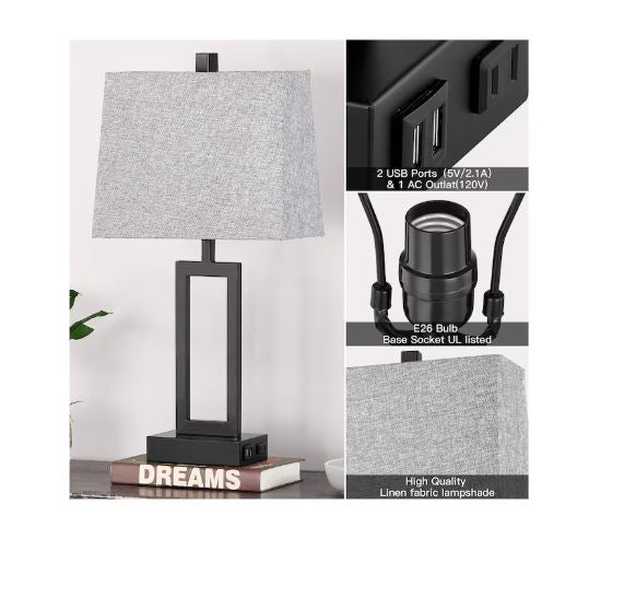 (Brand New)  23-in Black LED Touch Table Lamp Set of 2 | Grey Linen Shade | TD-159