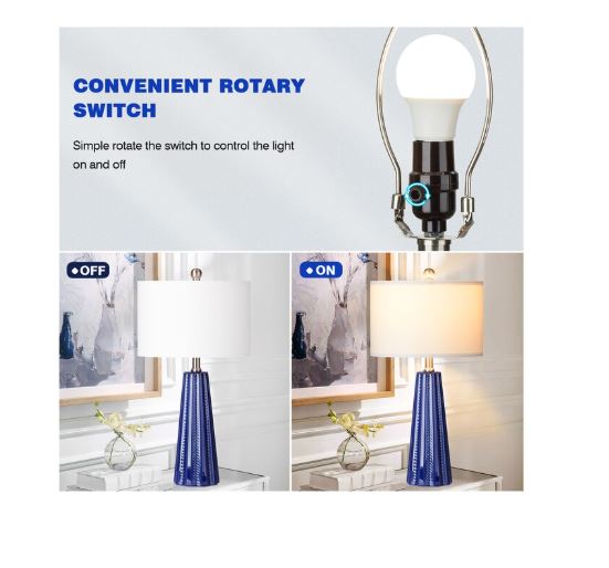 (Brand New) 23-in Blue Ceramic Table Lamp Set of 2 | Linen Shade • Modern Style | TD-273