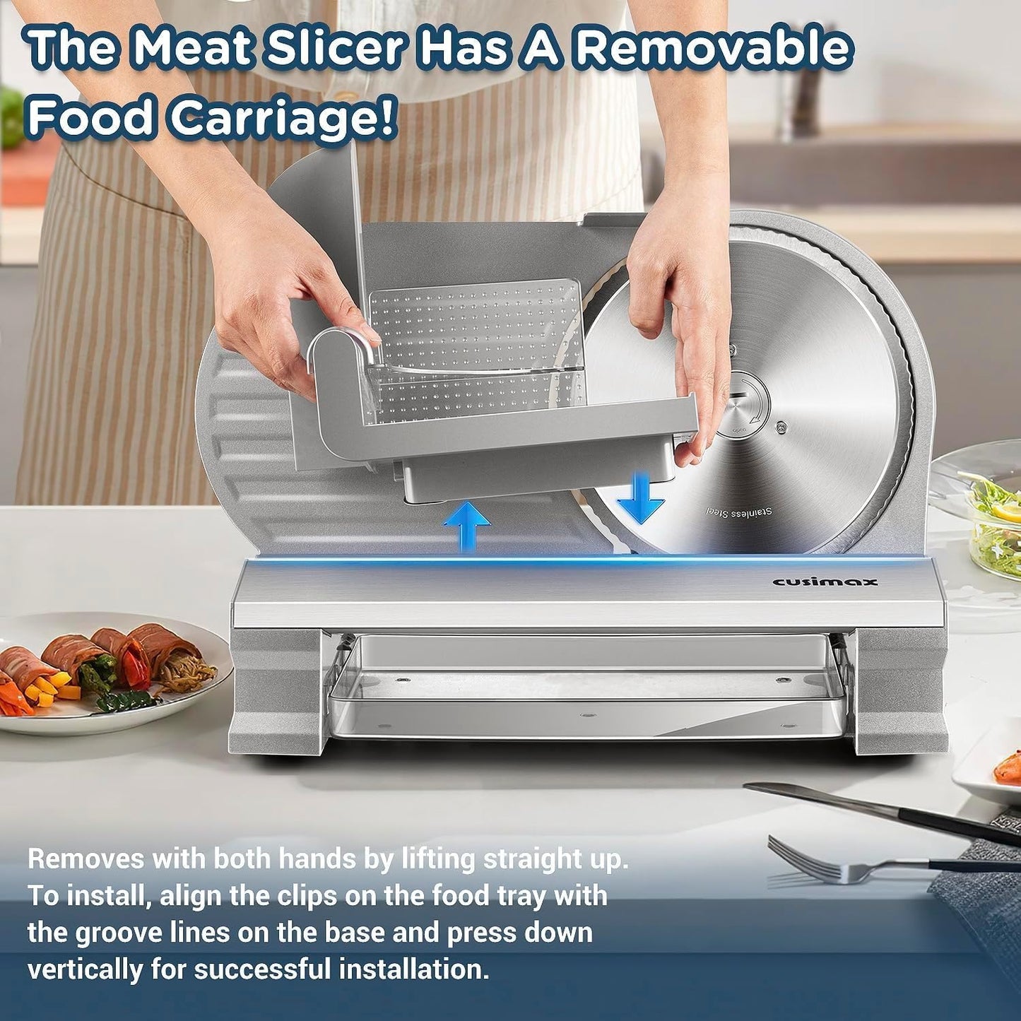 (New Open Box) CUSIMAX Electric Meat Slicer – CMFS-9028 | Double 9" Stainless Steel Blades