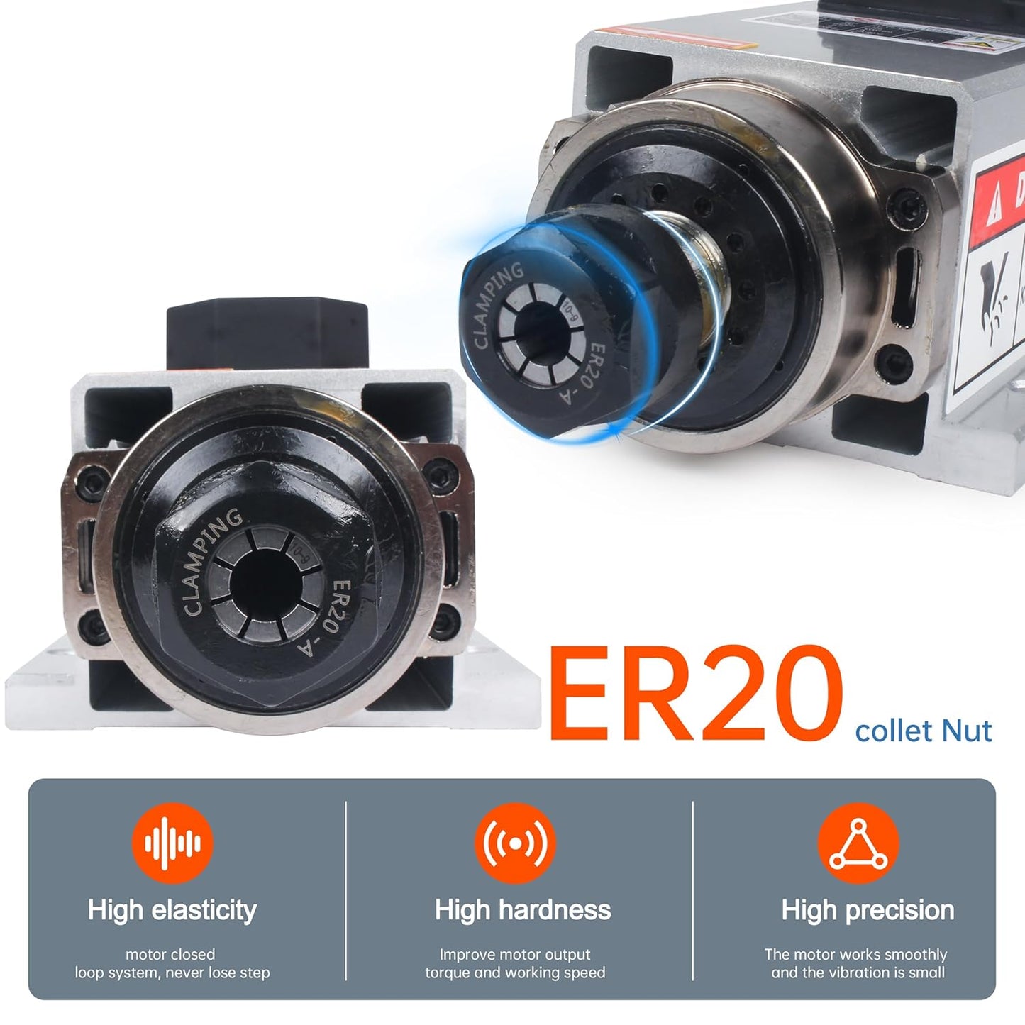 (Excellent) RATTMMOTOR CNC Spindle Motor Kit 220V 2.2KW Air Cooled Spindle Motor Square ER20+2.2KW VFD Inverter 220V Variable Frequency Drive Single to 3 Phase Converter for CNC Router Machine