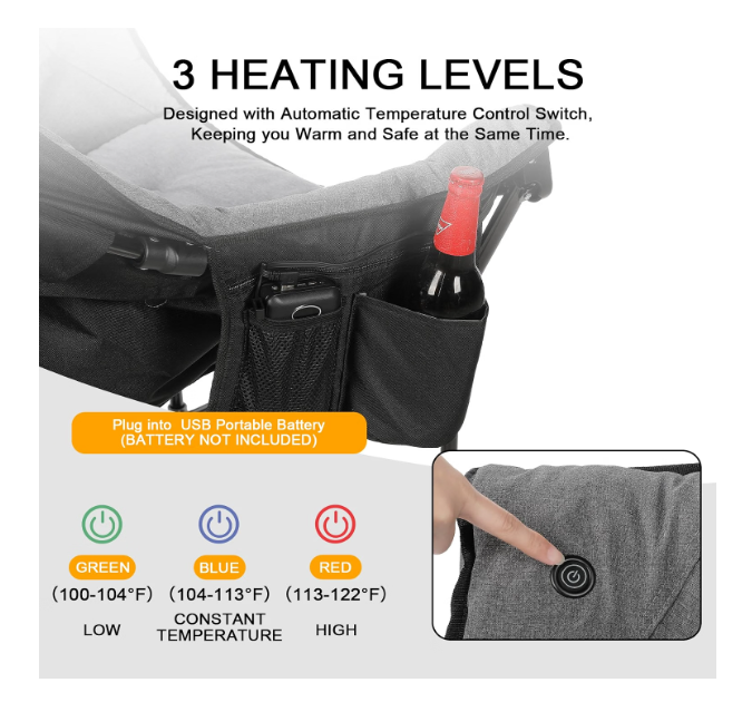 (Excellent) REALEAD Oversized Heated Camping Chair with Fully Thick Padded
