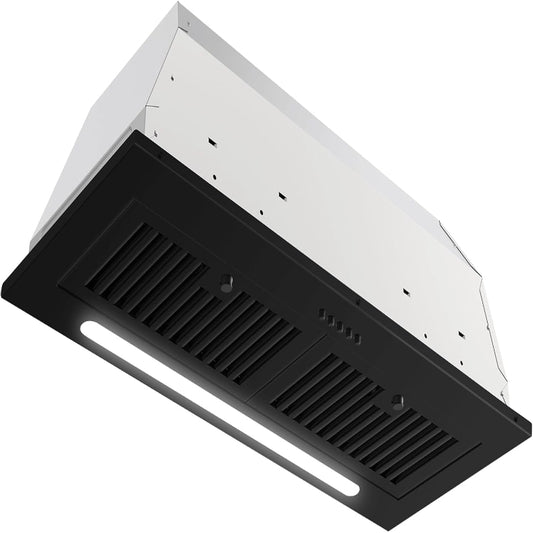 (Excellent) JOEAONZ Range Hood Insert 30 inch, 600 CFM Built-in Kitchen Exhaust Fan Matte Black Stainless Steel