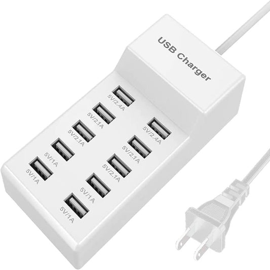 USB Charger Station 10 Port, 50W Desktop Multi Port USB Charger Hub,10 Port USB Charger for Multi Devices,Compatible with iPhone/iPad/Samsung/Huawei/LG/Google Pixel/Tablet/Other Devices.