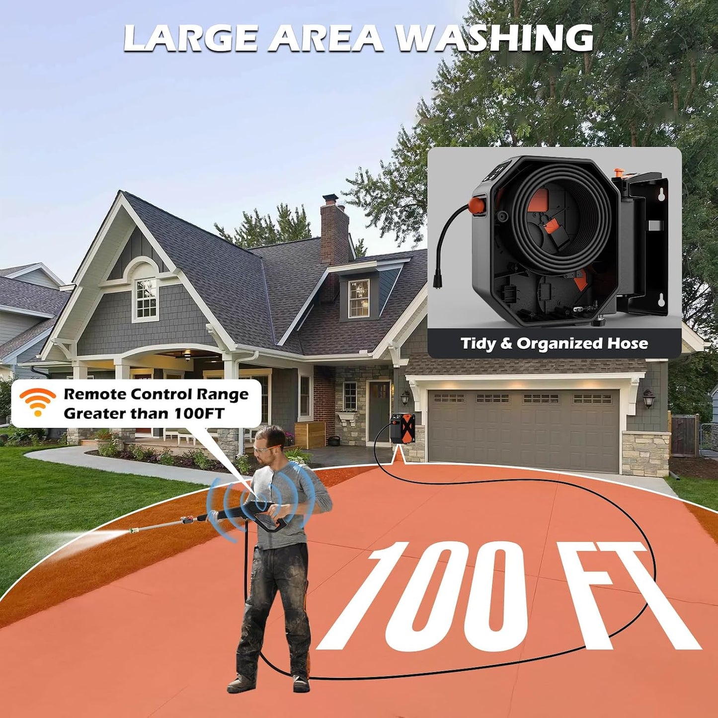 (New Open Box) DGIVovo G5054 Electric Pressure Washer | Grey • 3500 PSI • 2.5 GPM • 100FT RetractableHose Reel