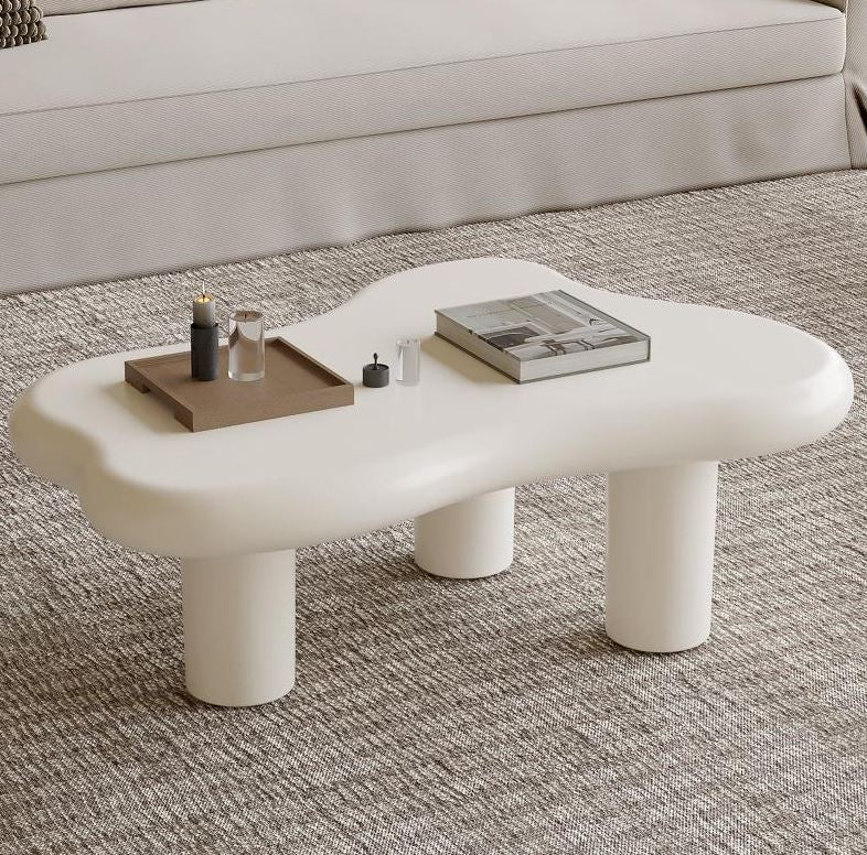 (New Open Box) Guyii Irregular-Shaped Coffee Table, Cream White Center Table (DS0040)