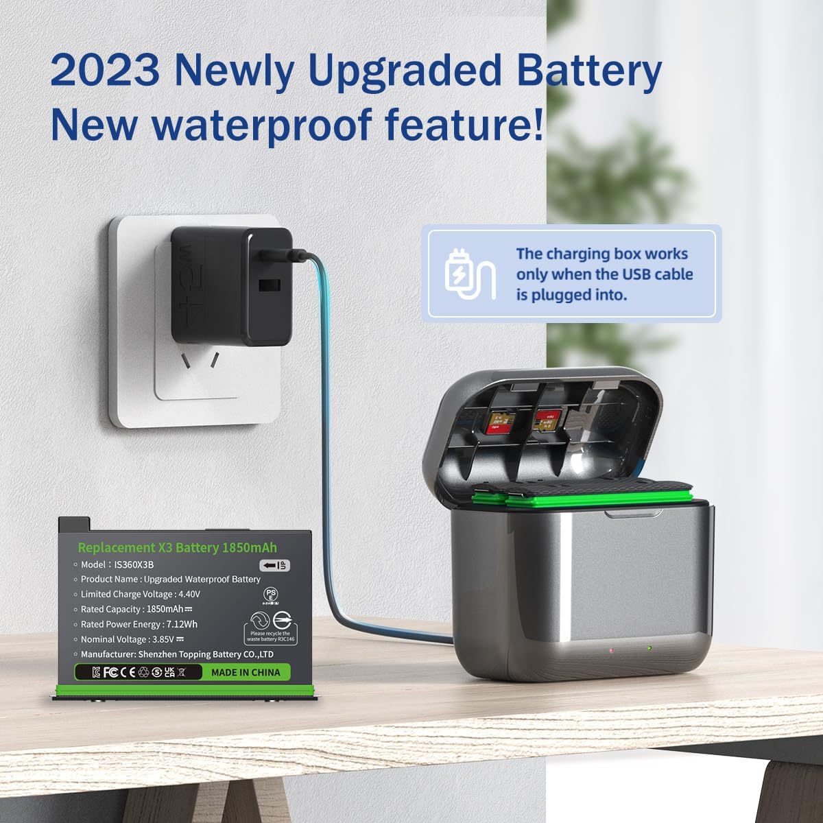 (Excellent) 2 Packs 360 X3 Batteries with Charger Hub for Insta 360 ONE X3 Battery 1800mAh