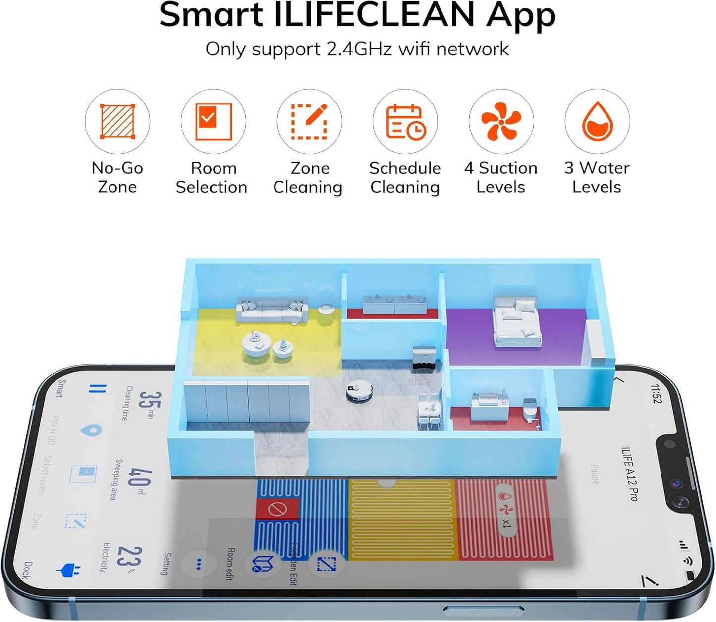 (New Open Box) ILIFE A12 Pro Robot Vacuum and Mop Combo, 60-Day Self Emptying Station, Smart LiDAR Navigation