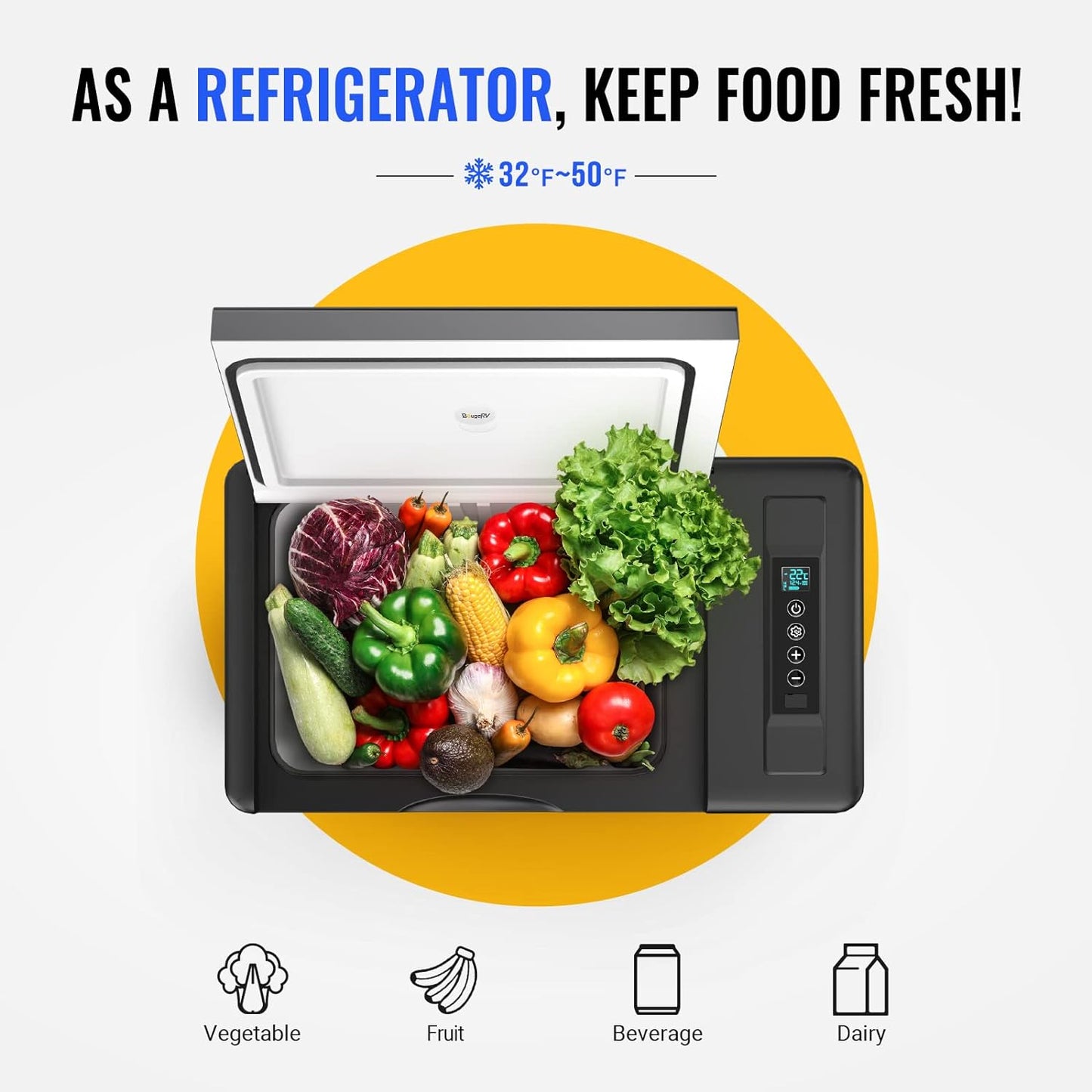 (New Open Box) BougeRV Portable Freezer, CR28, 30 Quart, -8℉~50℉, 12V Car Fridge, Black