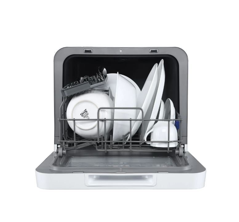 (New Open Box) Farberware Portable Dishwasher with Built-In Water Tank with Baby Care and Fruit Wash Settings in White w/ 6-Place Setting Capacity, FDW05ASBWHA