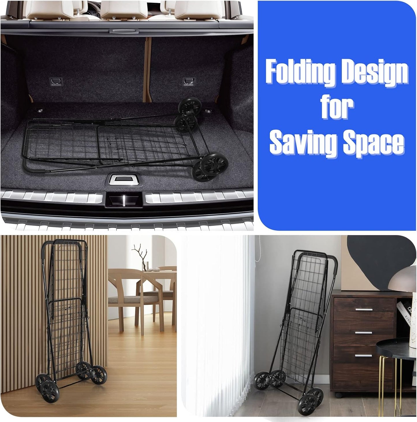 (New Open Box)  Heavy-Duty Folding Shopping Cart | 22 Gal Metal Basket • Large Wheels • Utility Rolling Cart