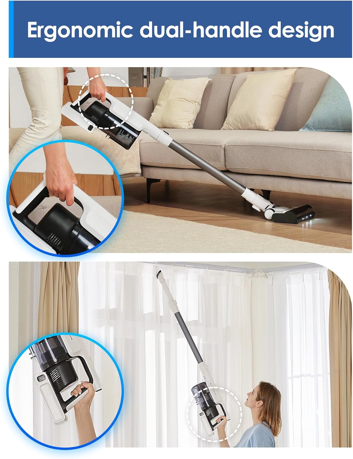 (Excellent)Tineco A20 Cordless Stick Vacuum Cleaner, Up to 40Min-Runtime 3 Modes for Multi-Level Messes, 1L Larger Dustbin, LED Headlight Lightweight Ergonomic Dual-Handle Design