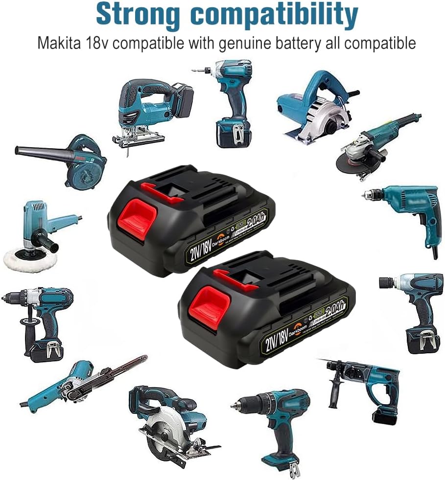 (New Open Box) 2 pcs 21V batteries, 2.0Ah 2000mAh battery for 20V 21V cordless power tools with a Battery Charger