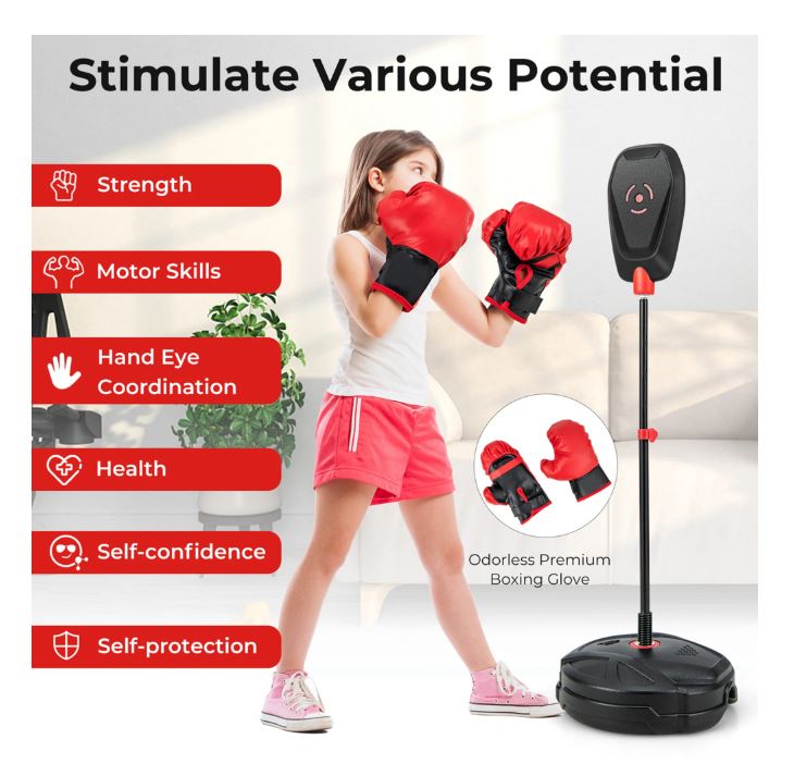 (NewOpen Box) Costway Kids Punching Bag with Stand Height Adjustable Boxing Equipment with Gloves