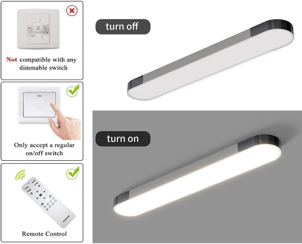 (New Open Box)  Qcyuui 48W Dimmable LED Linear Ceiling Light | Remote Control • 3000–6500K • Modern Acrylic