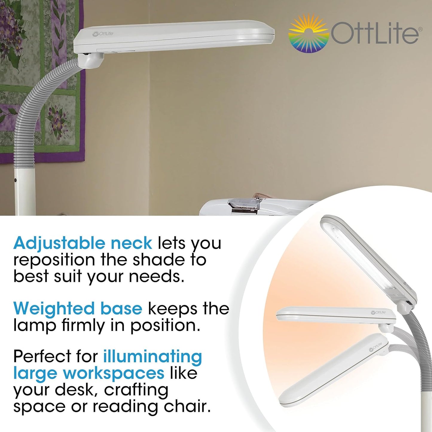 (New OPen Box)  OttLite Craft Plus Standing Floor Lamp | Adjustable Gooseneck • 24W Natural Daylight - HB-054