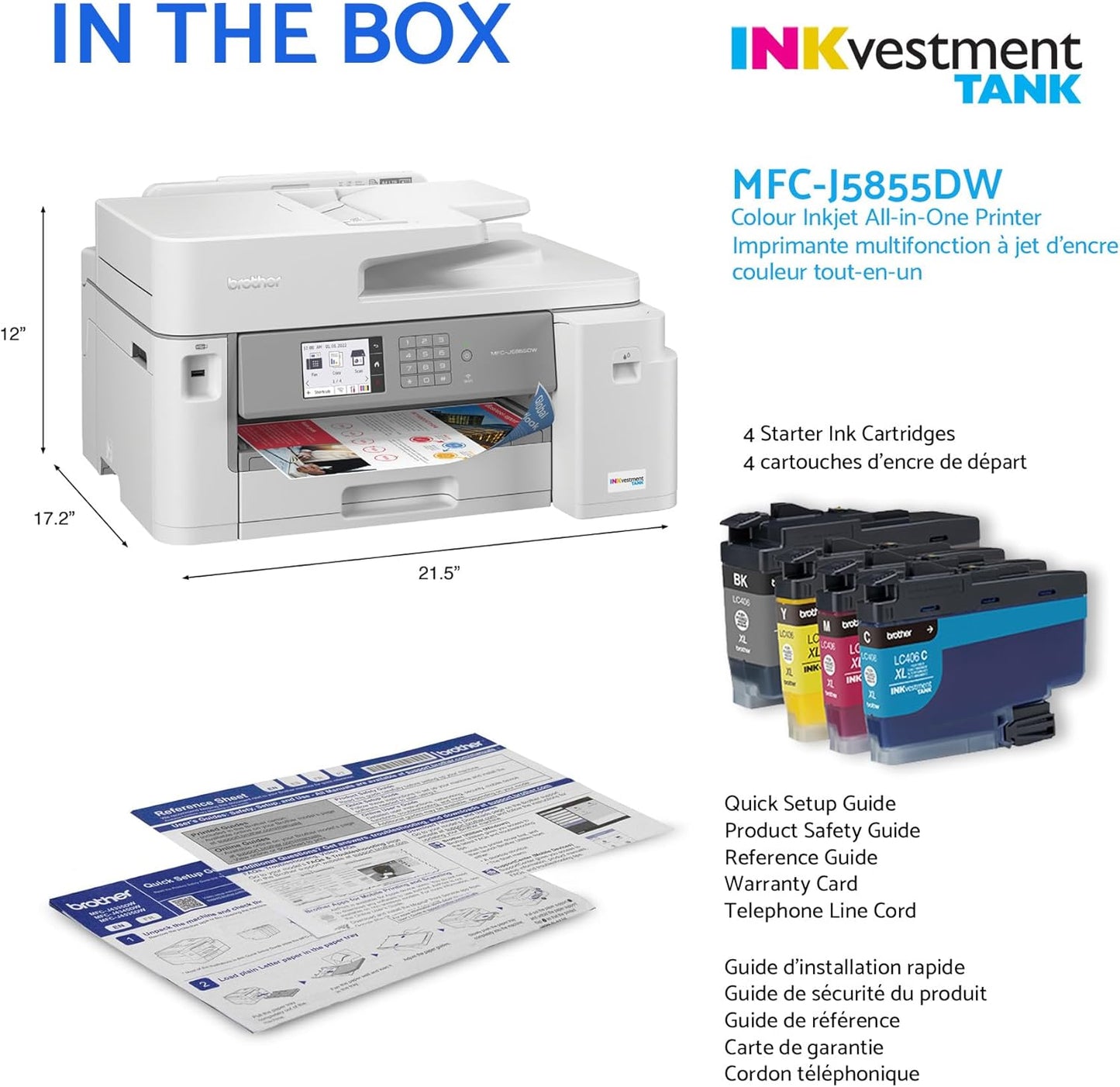 (New Open Box) Brother MFC-J5855DW Wireless A3 Color Inkjet Printer – All-in-One | Refillable Ink