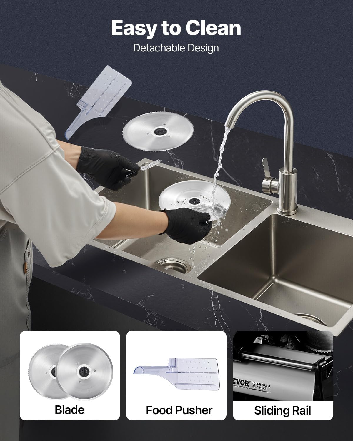 (New Open Box) VEVOR 7.5" Electric Meat Slicer | 180W • Adjustable 0–0.6" • Dual SUS420 Blades